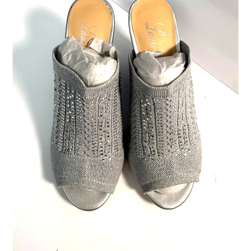 Lauren Lorraine Martha Rhinestone Silver Wedge Size 6 New in Box